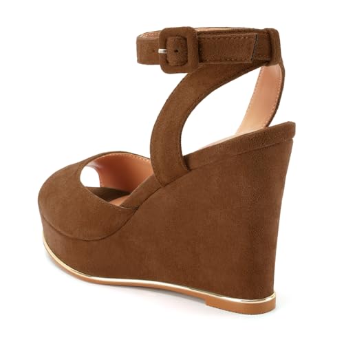 Image of Women's Dressy Platform Wedge Sandals Gold Wedges Peep Toe Patent High Heels Slingback Heeled Comfortable Ankle Strap Shoes