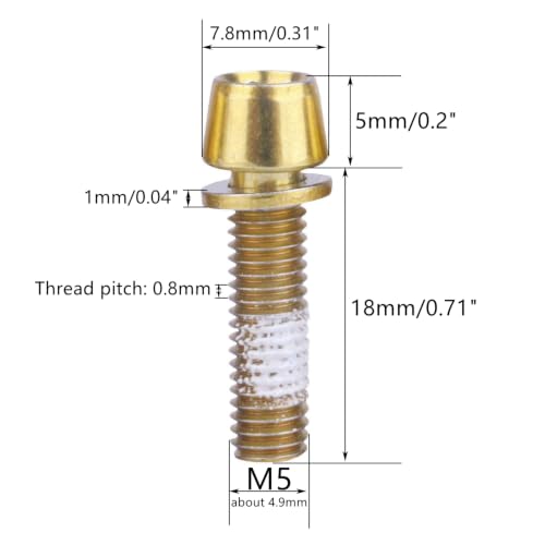 Image of Steel M5x18mm Bolts with Washer, Allen Hex Tapered Screw for Bicycle Stem, Pack of 6 (Gold)