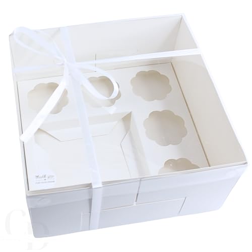 Bento Cake and Cupcake box, 5 Cupcake and 1 4-5in cake slot Sturdy- 10 Pack