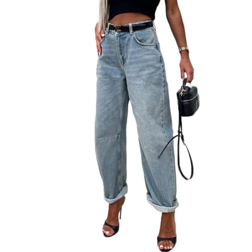 Women's Baggy Boyfriend Barrel Jeans Vintage Wide Leg Mid Rise Casual Barrel Denim Pants Full Length with Pockets