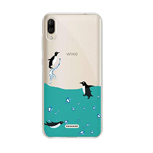 HHUAN Coque pour Wiko Y80 Transparent Cover Souple Silicone Gel Antichoc TPU Eau de Pingouin Housse Etui Protection Bumper Case pour Wiko Y80 (5.99')