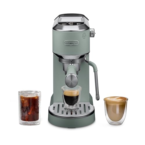 DeLonghi Dedica Duo Compact Espresso Machine - Cold Brew Coffee Maker with Milk Frother Wand- for Espresso Hot & Iced Coffee Cappuccinos Lattes & Home Barista Brewing Pistachio Green
