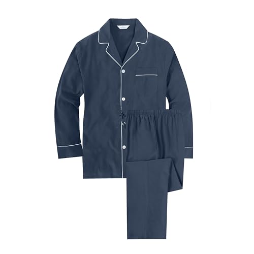 Noble Mount Cool Summer Men&rsquo;s Pajamas Set Long Sleeve - Lightweight Comfy 2 Piece Classic Men&rsquo;s Pajamas Set Tencel-Navy-2XL