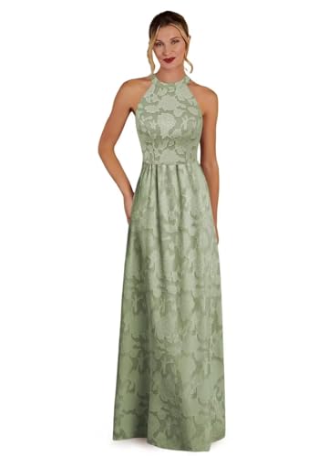 UZN Floral Satin Mother of The Bride Dresses for Women Halter A Line Formal Party Gowns Long