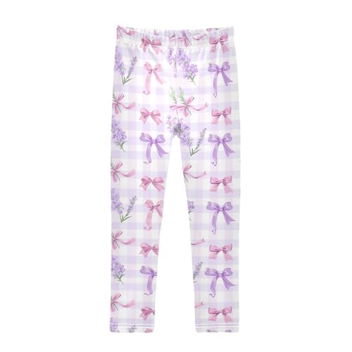 Wusikd Lavender Girls' Leggings Toddler Doodles Ribbon Bows Kids Yoga Pants Dance Active Tights 4T