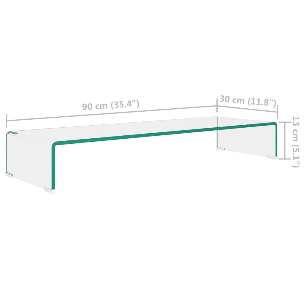 Vidrio Templado Elevador Monitor Transparente 90x30x13 cm | Soporte para TV Elevador Monitor Cristal Templado 90x30x13 cm Transparente Mueble Multimedia Rack Escritorio