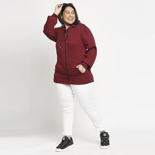 Image of Clotth Theory Women's Cotton Fleece Hooded Neck Sweatshirt | Hoodie Jacket with Kangaroo Pocket