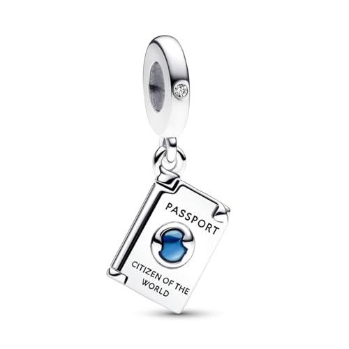 PANDORA Openable Passport Dangle Charm - Compatible with PANDORA Moments - Gift for Her - Sterling Silver & Enamel with Blue Cubic Zirconia - With Gift Box2