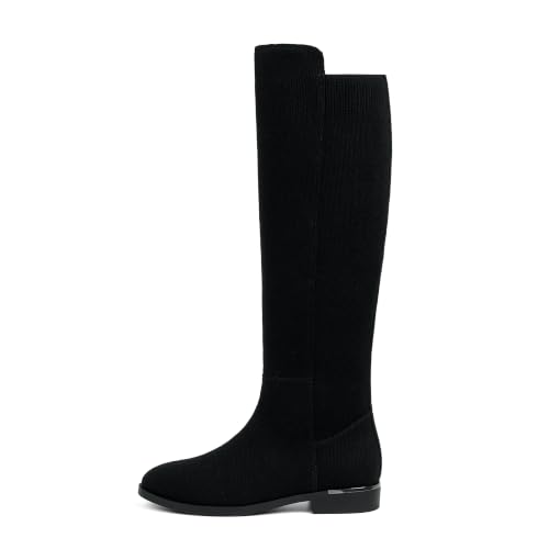 Image of Modatope Rounded Toe Flat Stretchy Dress Knee High Boots Side Zipper