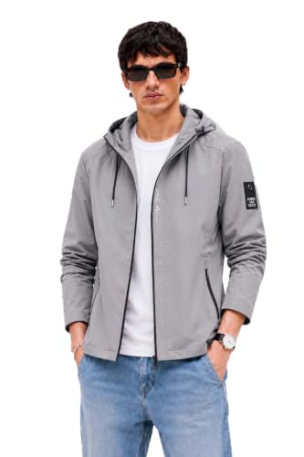 Image of Lymio Men's Hooded Casual Jacket | Lightweight Polyester Windcheater Zip-Up Hooded Outdoor Jacket (1-J-7-9)