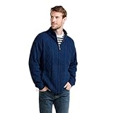 Men's Irish Wool Full Zip Sweater, Aran Stitched, Fully Lined, Front Pockets (US, Alpha, X-Large, Regular, Regular, Blue)