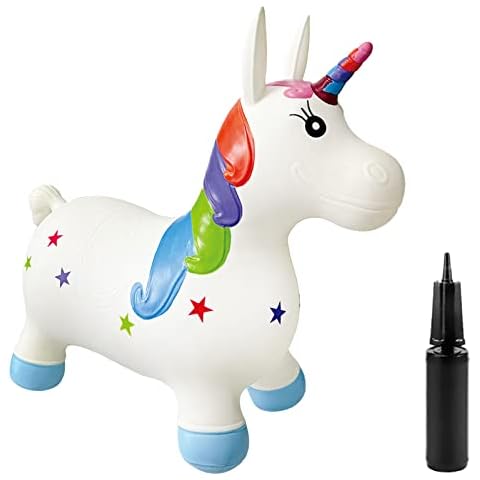 Bouncy Horse Hopper- Inflatable Jumping Horse, Inflatable Space Hopper with Hand Pump, Ride on Rubber Bouncing Animal Toys for Kids (White) Cover