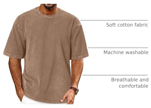 Image of Oversized Tshirts for Men Short Sleeve Vintage Washed Basic Loose Tees | ADOREJOY Oversized Tshirts 100 Cotton Crew Neck Shirt Acid Wash Streetwear Outfits Summer Sports Suits 2026