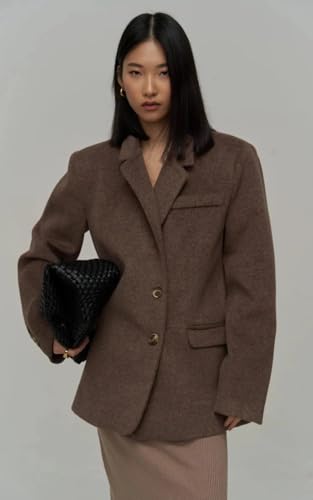 PIRAL Women's Wool Blend Suit Jacket – Mid-Length Baggy Fit, 80% Polyester 20% Rayon, Button-Up Closure & Side Pocket2