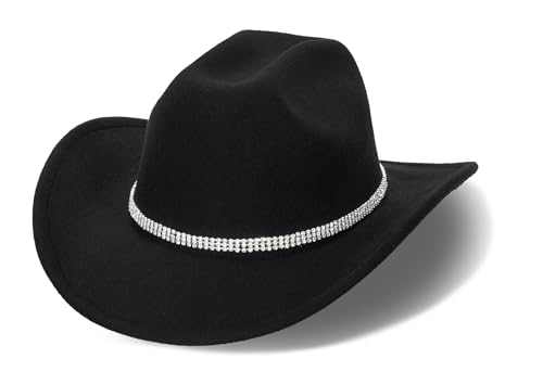 Western Cowboy Hat for Men Women Classic Roll Up Fedora Hat with Buckle Belt(Size:S-M)
