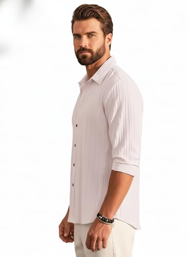 Image of Amazon Brand - INKAST Men's Casual Button Down Shirts Long Sleeve Linen Shirt Fashion Textured Beach Summer Shirt