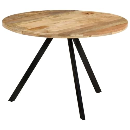 Image of Solid Wooden Round 4 Seater Dining Table for Living Room, Bedroom, Hotel & Home, Natural Finish, (110 x 75 cm)
