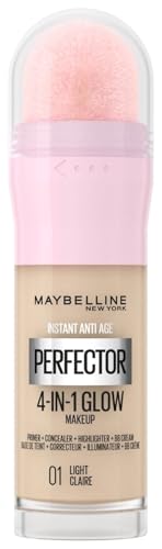 Maybelline New York 4-in-1 Make Up mit Concealer, BB Cream, Highlighter und Primer, für einen perfekten Teint, Foundation mit leichter Deckkraft, Instant Perfector Glow, Nr. 01 Light, 20 ml