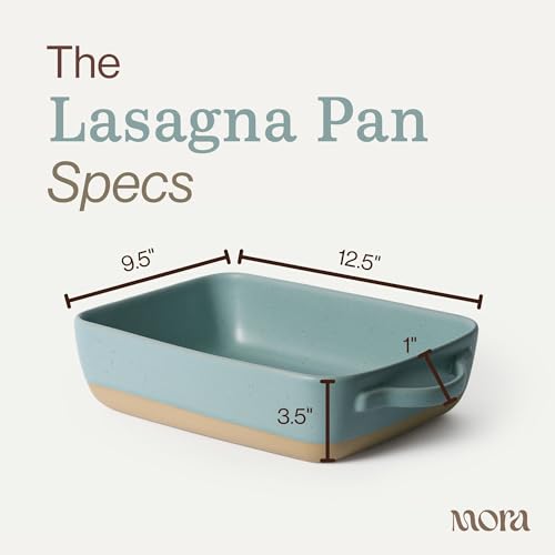 Image of Mora Ceramic Baking Dish with Handles For Casserole, Lasagna, Gratin, Broiling, Roasting, and Baking. Large 9x13 in Pan, Extra Deep - Porcelain Serving Bakeware from Oven to Table. Freezer Safe - Iris