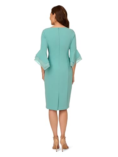 Image of Adrianna Papell Stretch Knit Crepe Sheath Dress with Tiered Organza Bell Sleeve