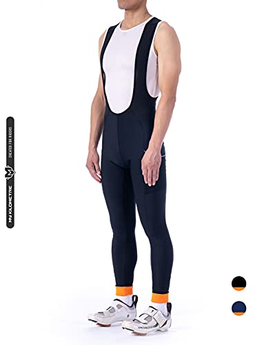 MY KILOMETRE Gravel Men Thermal Bib Tights Winter Cycling Bib Pants with Side Pockets Black X-Large