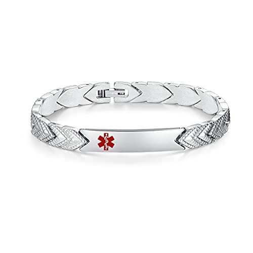 LinnaLove Fashion Titanium Medical Alert Bracelets for Women Free Engraving Not Allergic id Bracelets2