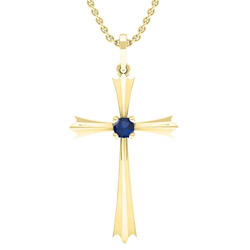 Dazzlingrock Collection Round Gemstone or Diamond Solitaire Cross Pendant with 18 inch Chain for Women in Solid Gold