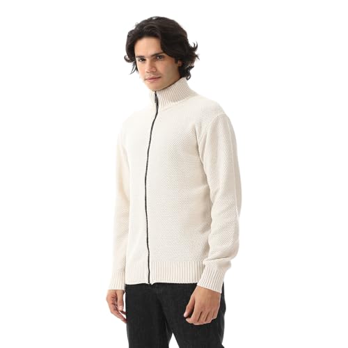 سترة بياقة مضلعة وسحاب من اندورا، أبيض (Off White)، 3 اكس لارج (3XL)