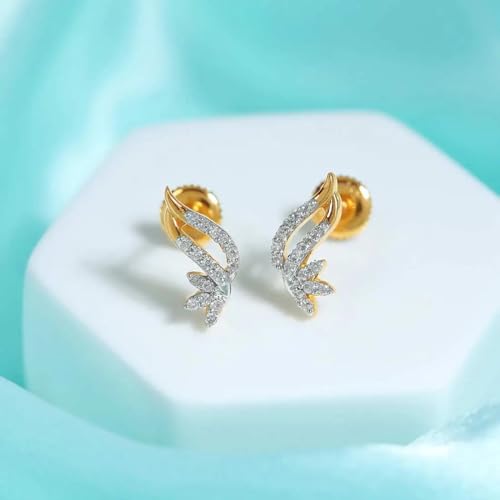 CANDERE - A KALYAN JEWELLERS COMPANY 14K BIS Hallmark Pure Yellow Gold and certified SIIJ Real Diamond Stud Earring for Women with Screw Back closure - Image 6