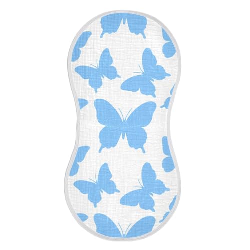 tplaotee Fashion Blue Butterfly White Cotton Baby Muslin Burp Cloths Breathable washcloths for Babies boy and Girl 22x11in