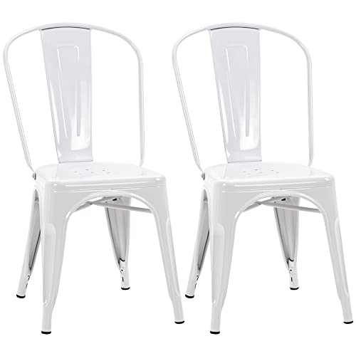HOMCOM Conjunto de 2 Sillas de Comedor con Marco de Acero Juego de Sillas Modernas con Respaldo para Cocina Dormitorio Salón Carga 120 kg 45x51,5x85 cm Blanco