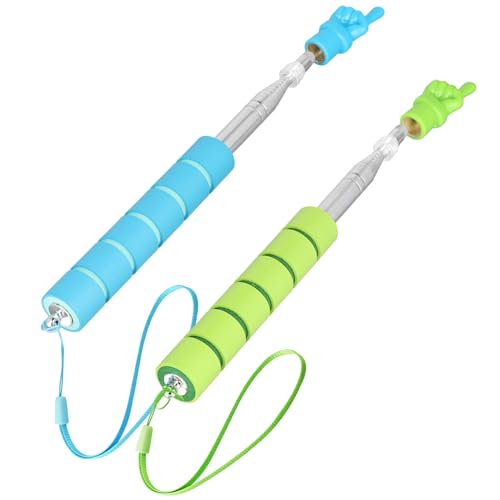 2pcs Telescoping Finger Pointer, 2 in 1 Retractable Pointer Touch Screen Pointer Capacitive Screen Handwriting Function Hand Stick for Teacher, Classroom, Presentation (Blue, Green)