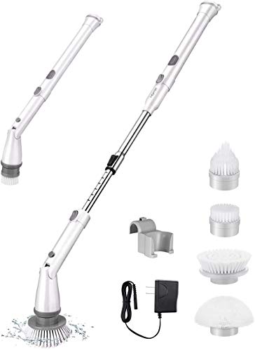 Homitt Electric Spin Scrubber Cordless Shower Scrubber, Power Bathroom Scrubber with 4 Cleaning Brush Heads and Adjustable Extension Handle for Tub, Tile, Floor