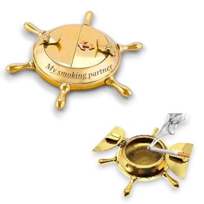 Personalised Engraved name Brass Nautical Wheel Design Cigarettes Ashtray for Outdoor Indoor, Unique for Home Office Tabletop Decoration, Ideal Gift for Adult-image-47