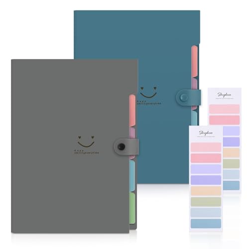 SKYDUE Lot de 2 classeurs de dossiers, format A4, organisateur de documents avec 5 poches, extensible, pour la maison, le bureau, les entreprises (bleu gris)