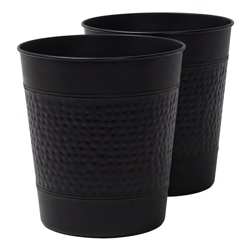happimess HPM1111A-SET2 Riley Modern Classic Hammered Steel Accent 2 Gal Waste Bin for Kitchen, Office, Bathroom, Bedroom, Dorm, Matte Black (Set of 2) by happimess - Used condition - US$13.00