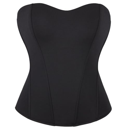 DISSA Damen Vollbrust Korsett Corsage Top Reißverschluss Nahtloses Einfarbiges Corsagen Bustier Korsage,Schwarz,XXL,C956
