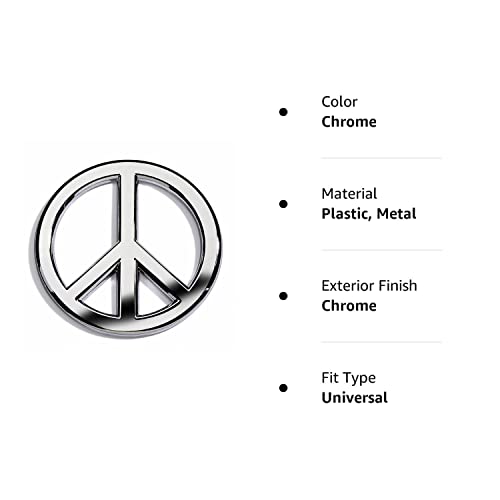 Revolution Car Badges Metal Car Emblems, Heavy Duty 3D Peace Sign Logo W/Easy Mounting Adhesive Backing Emblem Symbols, Classic Badges For Cars & Jeeps, (2.75" Dia. X 1/8" Thick Chrome-Plated Metal) #TOP6