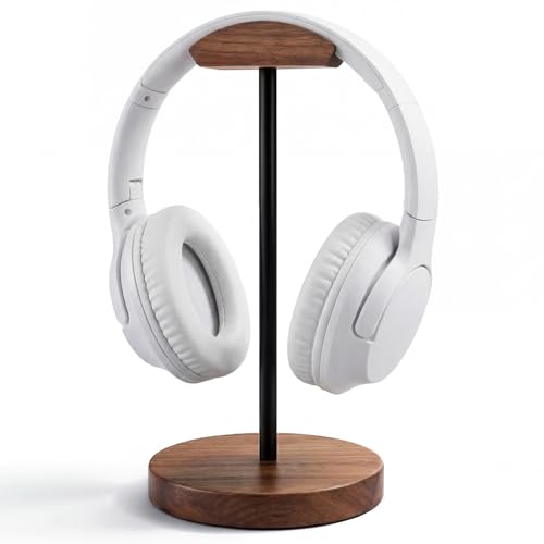 MTKITDER Wood & Metal Headphone Stand Headset Holder for Desk Desktop Gaming Headphone Hanger with Stable Non-Slip Bamboo Base Universal Earphone Stand for Gaming Office Home Gift