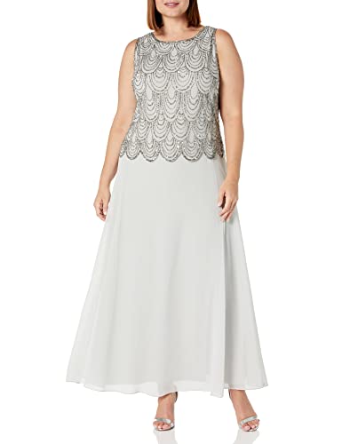 Image of J Kara Womens Plus Size Sleeveless Beaded Pop Over Long Dress with Scarf