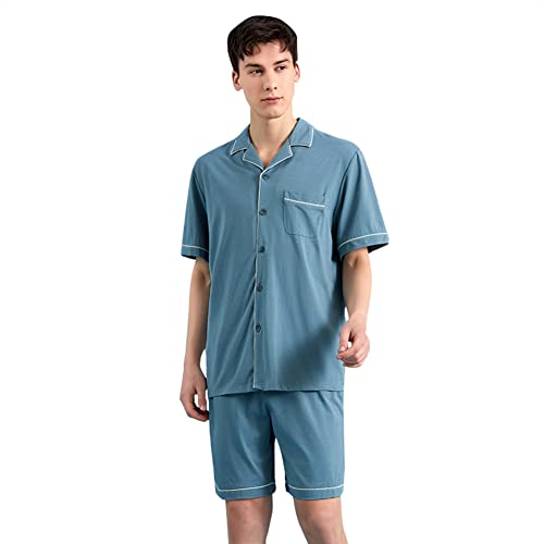 Qianxiu Mens Short Pajamas Set - Button Down Sleepwear Soft Lounge Pjs Mens Pajamas Set Cotton,100% Cotton with Pockets3