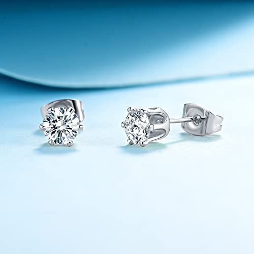 MDFUN Synthetic Moissanite Earrings Set 14K White Gold/Yellow Gold 6 Prong Round Synthetic Moissanite Stud Earring Set Pack of 3/4 Pairs4