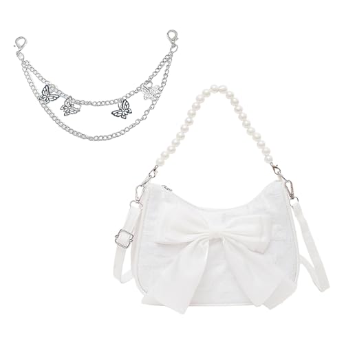 IDNVFY 1 Stück Retro Bow -Tasche Und 1 -Teilige Taschenkette, Elee Und Einfache Crossbody -Tasche, Süße Mädchenhandtasche, Retro -Handtasche.