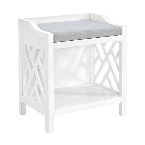 Alaterre Furniture Coventry Bench Stool with Cushion - Pine Wood Bench for Entryway or Bathroom Storage - Use as Shoe Rack, Vanity Chair and More (White) by Alaterre Furniture - Image 7