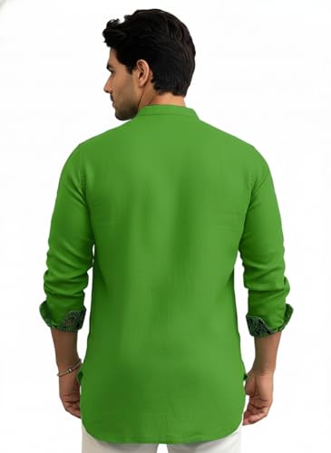 Image of Amazon Brand - INKAST Men's Cotton Blend Mandarin Collar Self One Design Full Sleeve Casual Short Kurta