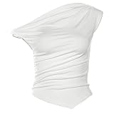 INFJMH Femenina Y2K One Fuera de la Parte Superior El Hombro Asimétrico Twist Ruched Twist Corts Singless Slim Fit Going out Shirt