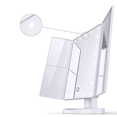 Lighted Makeup Mirror With 22 Leds - Vanity Mirror With Lights - 10X/3X/2X Magnification And Touch Screen - 180 Degree Rotation - Cosmetic Make Up Trifold Table Light Up Mirrors For Travel (White) #TOP3