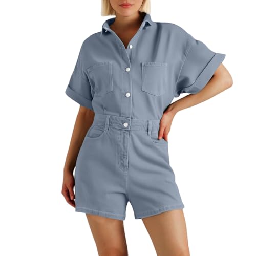 Jumpsuit d'été élégant et combishort long en denim léger de couleur unie