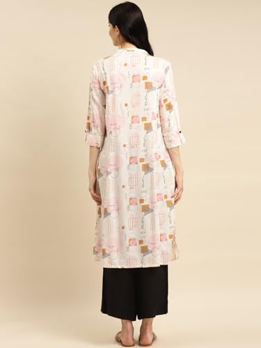 Image of rangita Off White Rayon Calf Length Printed A-line Kurti for Women | Kurta for Women