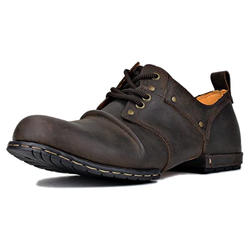 Image of OSSTONE Moto Boots for Men Fashion lace-up Leather Chukka Boots Casual Shoes OS-6015-1-RED-BROWN-R